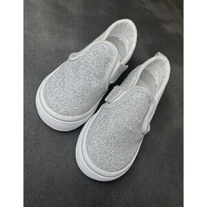 Vans Kids Slip-On Glitter Sneakers Silver White Toddler Youth Casual Shoes Sz 9